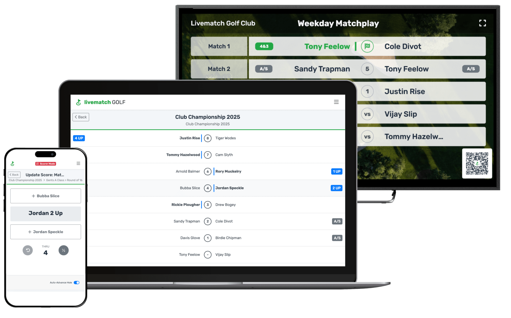 LivematchGOLF Leaderboard on a laptop screen