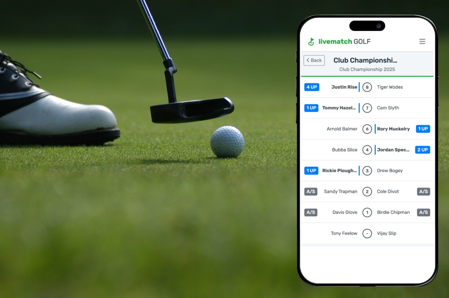 A golfer putting on a green